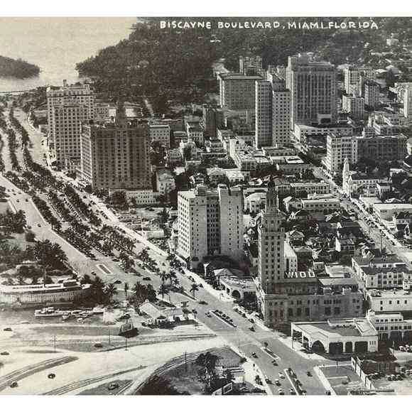 Vtg RARE Kromekote B/W King-Size 9x7 Postcard #140 Biscayne Boulevard Miami FL - Picture 1 of 5